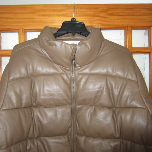 Sebby Faux Leather Puffer Jacket Women's S L XL 3X Brown NEW - Picture 2 of 6